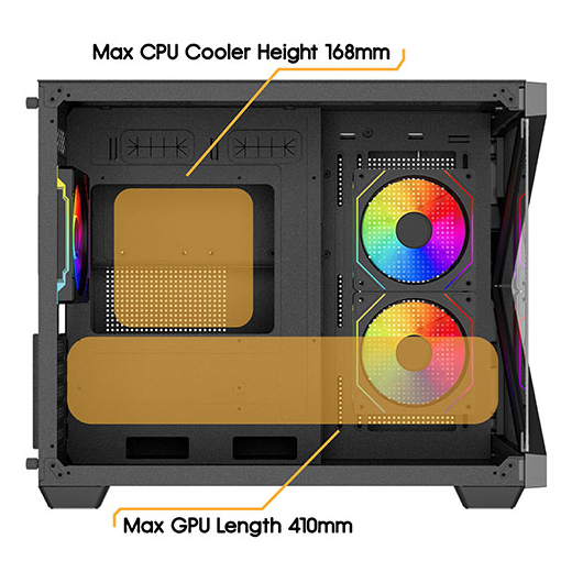 Vida Arcade Black ARGB Gaming Case w/ Glass Side & Glass/Mesh Front, Micro ATX, ARGB Strips, 3x ARGB PWM Fans, 6-Port ARGB Fan Hub & Remote Control
