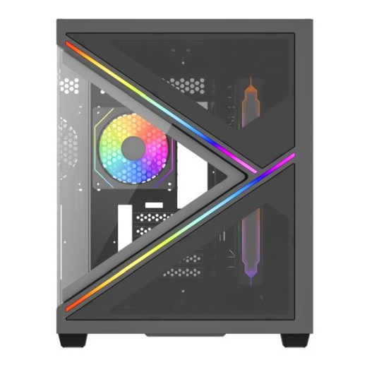Vida Arcade Black ARGB Gaming Case w/ Glass Side & Glass/Mesh Front, Micro ATX, ARGB Strips, 3x ARGB PWM Fans, 6-Port ARGB Fan Hub & Remote Control