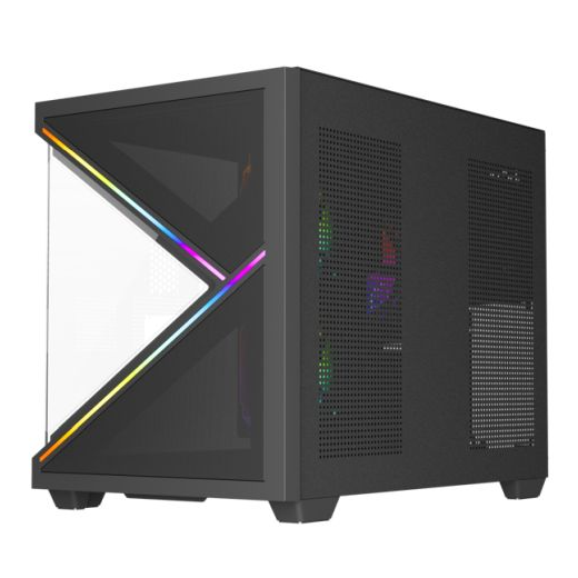 Vida Arcade Black ARGB Gaming Case w/ Glass Side & Glass/Mesh Front, Micro ATX, ARGB Strips, 3x ARGB PWM Fans, 6-Port ARGB Fan Hub & Remote Control