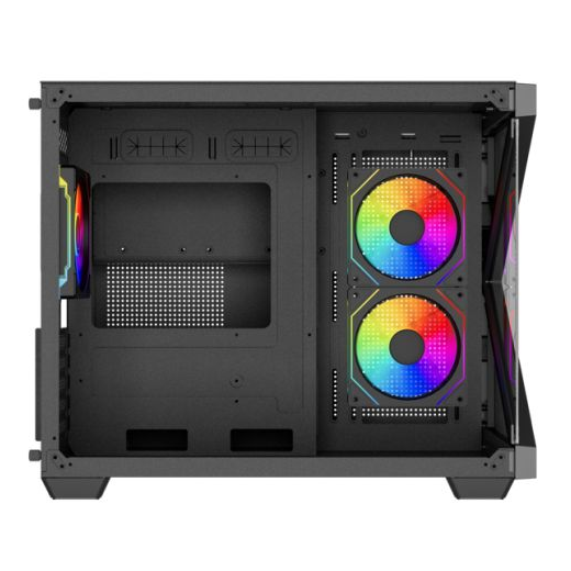 Vida Arcade Black ARGB Gaming Case w/ Glass Side & Glass/Mesh Front, Micro ATX, ARGB Strips, 3x ARGB PWM Fans, 6-Port ARGB Fan Hub & Remote Control