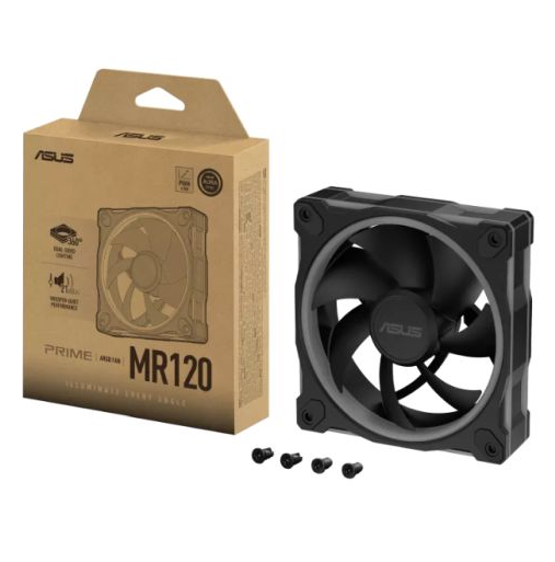 Asus Prime MR120 ARGB 12cm PWM Case Fan, Sleeve Bearing, 28mm Frame, Dual-Sided Lighting, 1600 RPM, Black