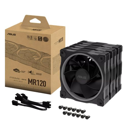 Asus Prime MR120 ARGB Reverse Blade 120mm PWM Case Fans (3 Pack), Sleeve Bearing, 28mm Frame, Dual-Sided Lighting, 1600 RPM, Black