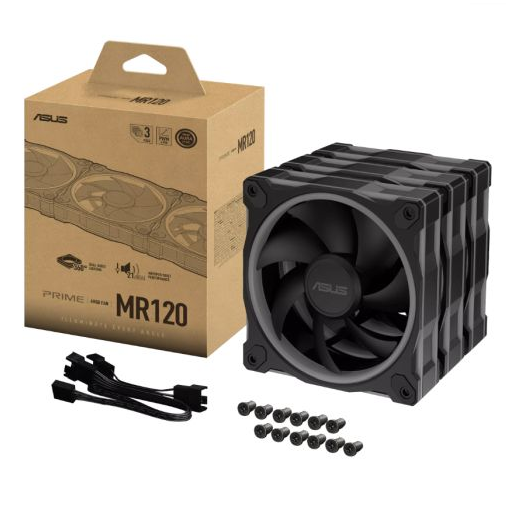 Asus Prime MR120 ARGB 120mm PWM Case Fans (3 Pack), Sleeve Bearing, 28mm Frame, Dual-Sided Lighting, 1600 RPM, Black