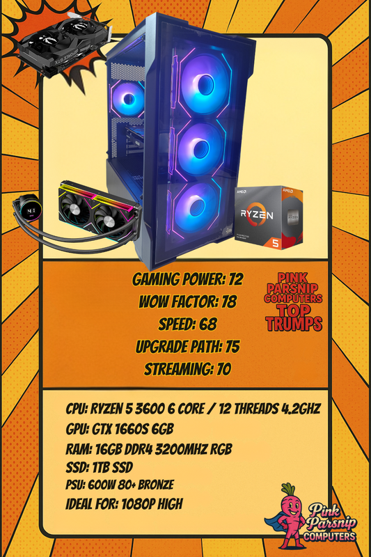 Bolt Black – Ryzen 5 3600 + GTX 1660 SUPER | 16GB RAM | 1TB NVMe SSD | Gaming PC