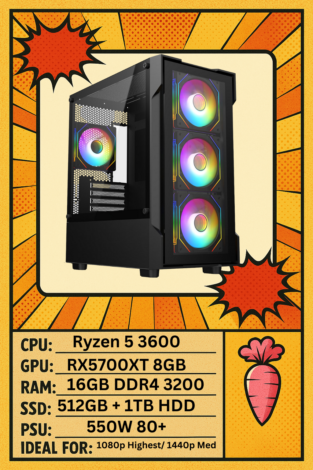 Bolt 1440p Gaming PC | Ryzen 5 3600 | RX 5700 XT | 16GB RGB RAM 🎮🔥⚡ (Refurb)