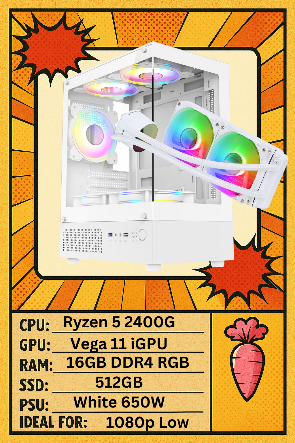 Celcius | Ryzen 5 2400G | 16GB RGB RAM | 512GB SSD | ARGB Watercooled White Build