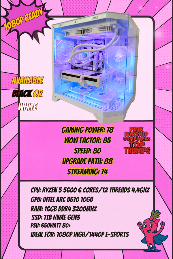 The Mia – White Guardian Gaming PC | Ryzen 5 3600 | Arc B570 10GB | 16GB DDR4 | 1TB NVMe