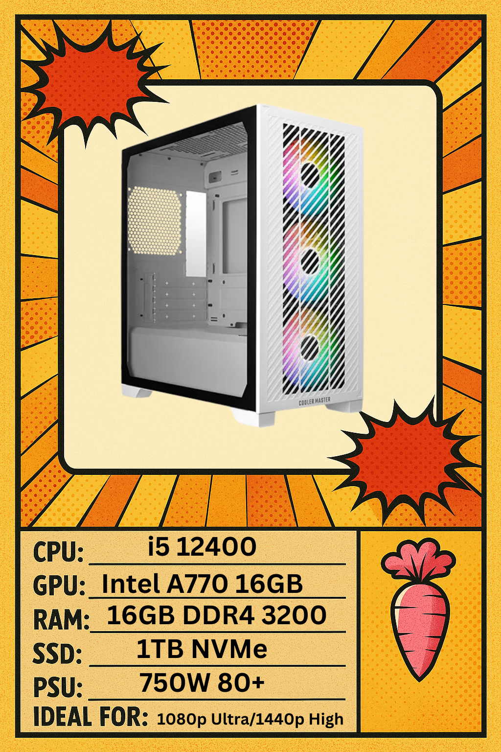 Elite 301 Gaming PC โ Intel i5-12400 | ARC A770 | 16GB RGB RAM | 1TB SSD | 360mm AIO