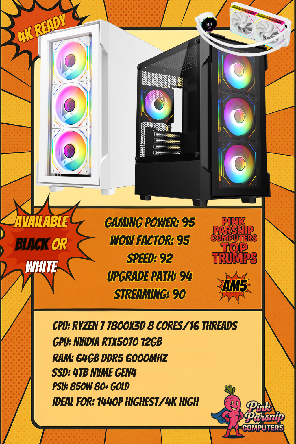Phoenix Extreme — Ryzen 7 7800X3D • RTX 5070 12GB • 64GB DDR5 • 4TB NVMe Gen4