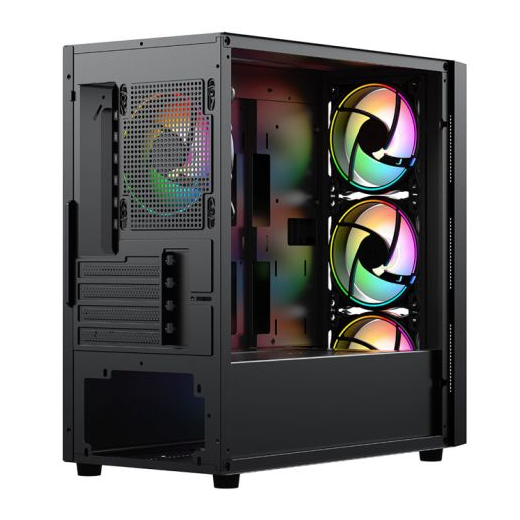 Vida Lucid Black ARGB Gaming Case w/ Glass Front & Side, Micro ATX, 4x ARGB Infinity Fans