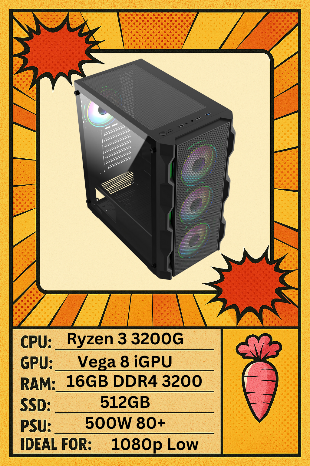 Neo – Ryzen 3 3200G | 16GB RAM | 512GB NVMe SSD | Gaming PC