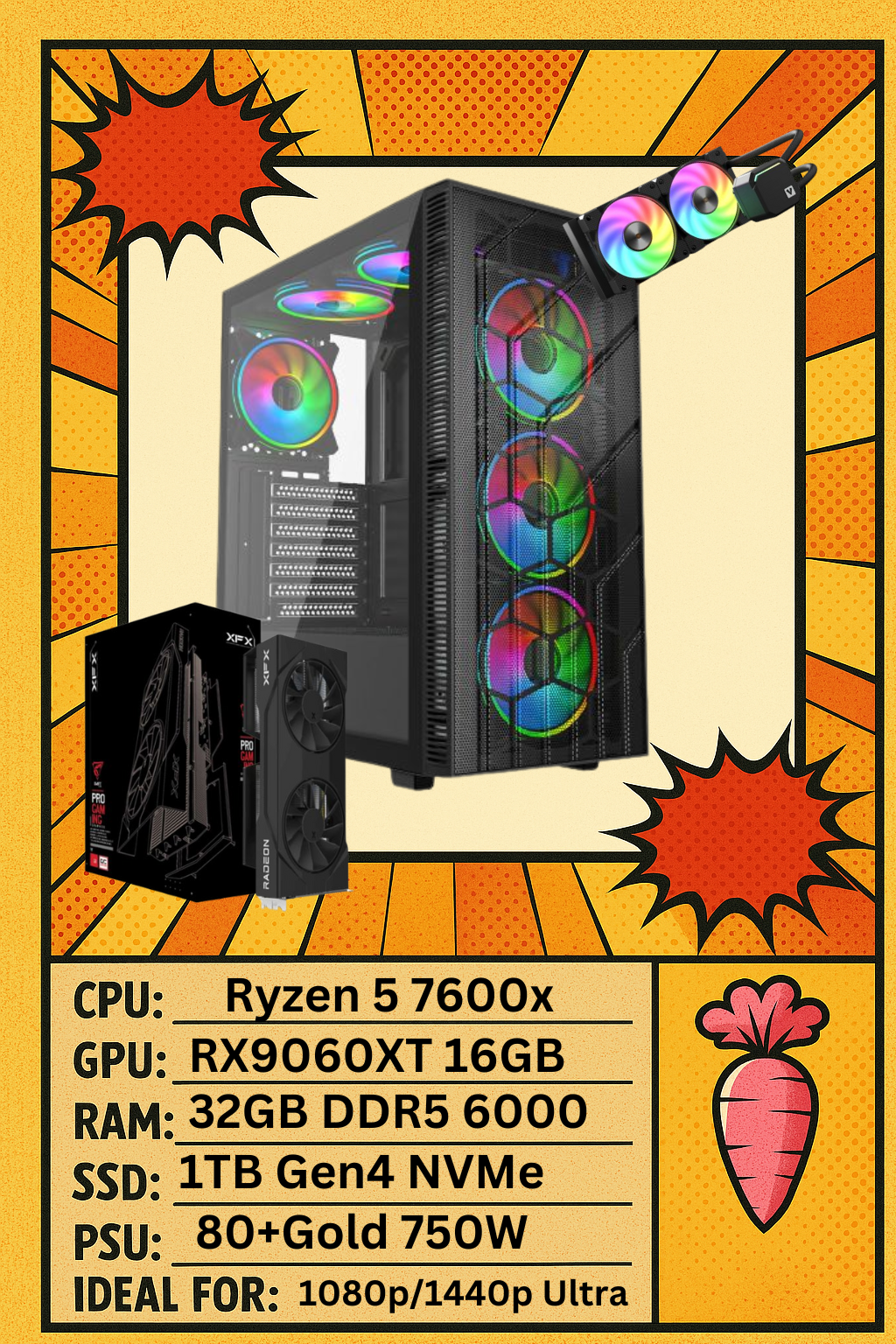 Sirocco Gaming PC – Smooth 1080p & 1440p Performance! Ryzen 5 7600X & RX 9060 XT 16GB