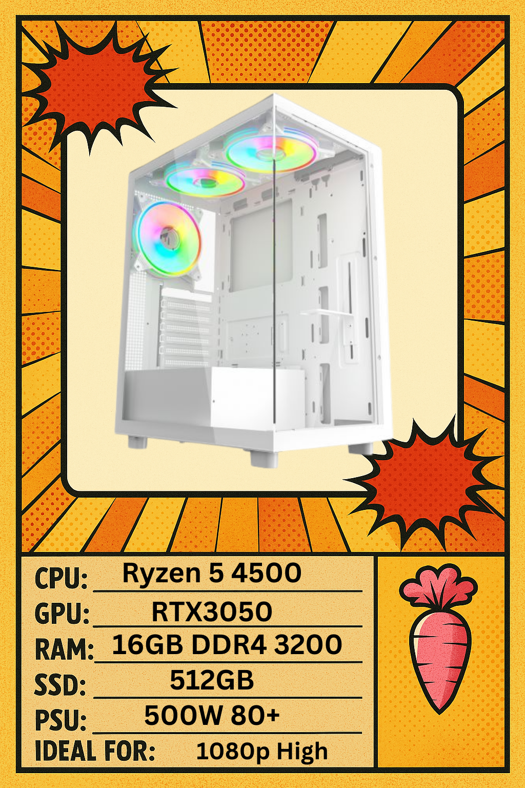 Vetro Gaming PC – Your Perfect Entry into PC Gaming! Ryzen 5 and RTX3050 (White)