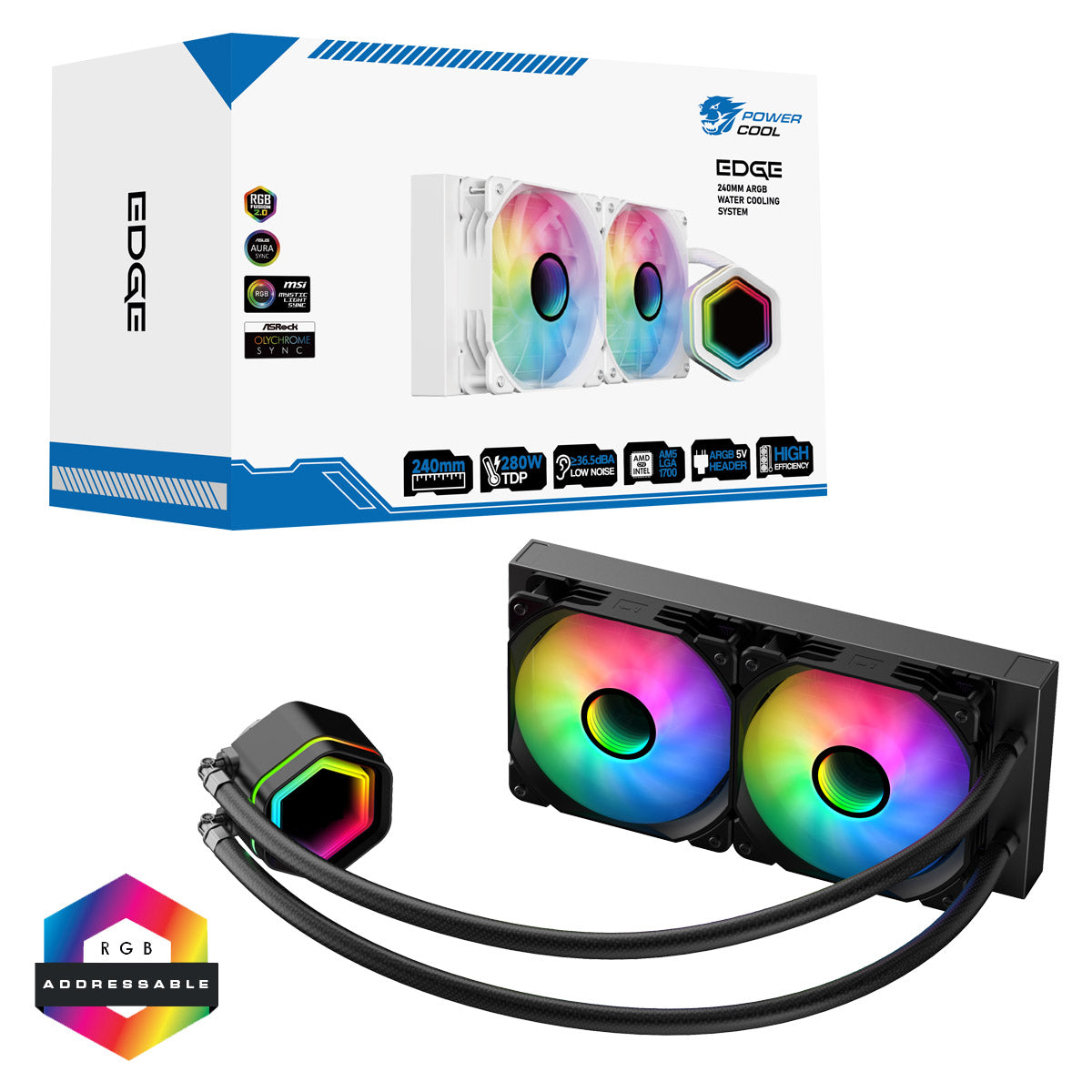 Powercool Edge Black ARGB All-In-One 240mm Intel and AMD CPU Infinity Watercooler