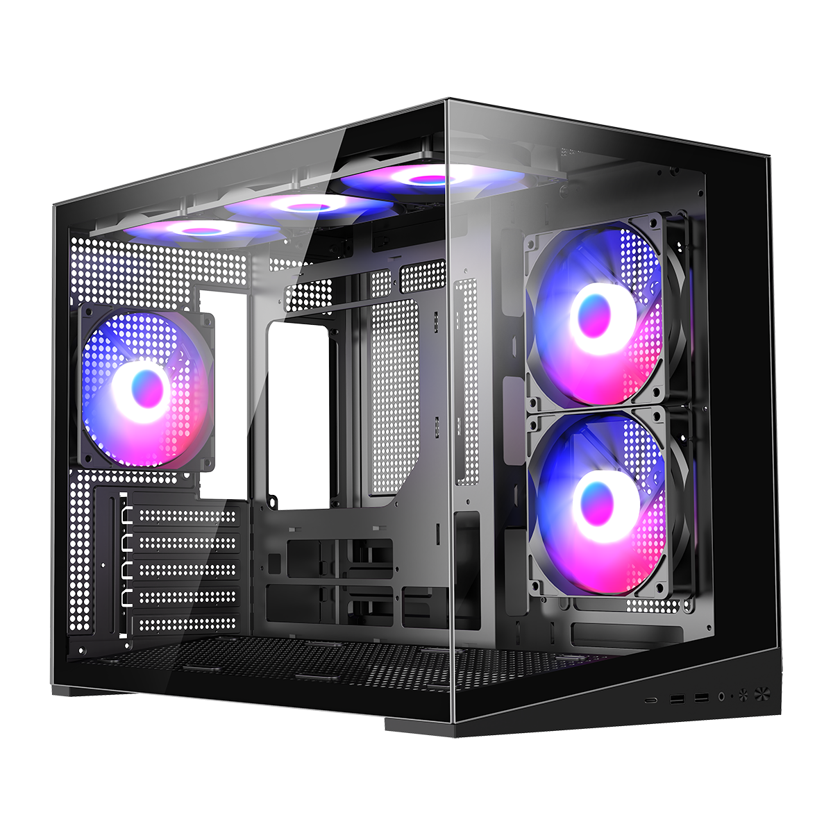 CiT Chasm Black Micro-ATX Glass Gaming Case With 10 Degree Slanted Base and 6 x ARGB Fans Included