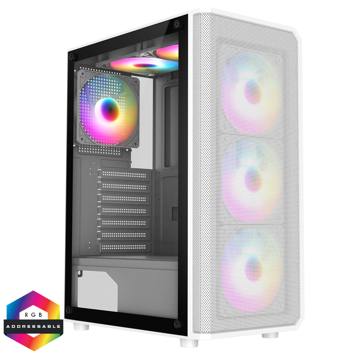 CiT Delta White ATX Gaming Case with MeshABS Front 30 Tinted Tempered Glass Side 6 x Inner-Ring ARGB Fans 6-Port MB Sync Hub