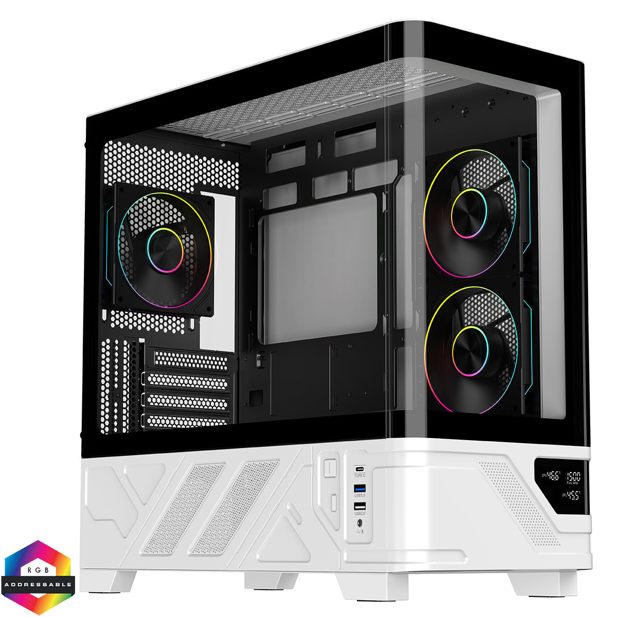 Powercool Arctic White Micro-ATX Gaming Case With Black Interior Tempered Glass Panels With 3 x PWM ARGB Fans and 9 Port PWM Hub Included