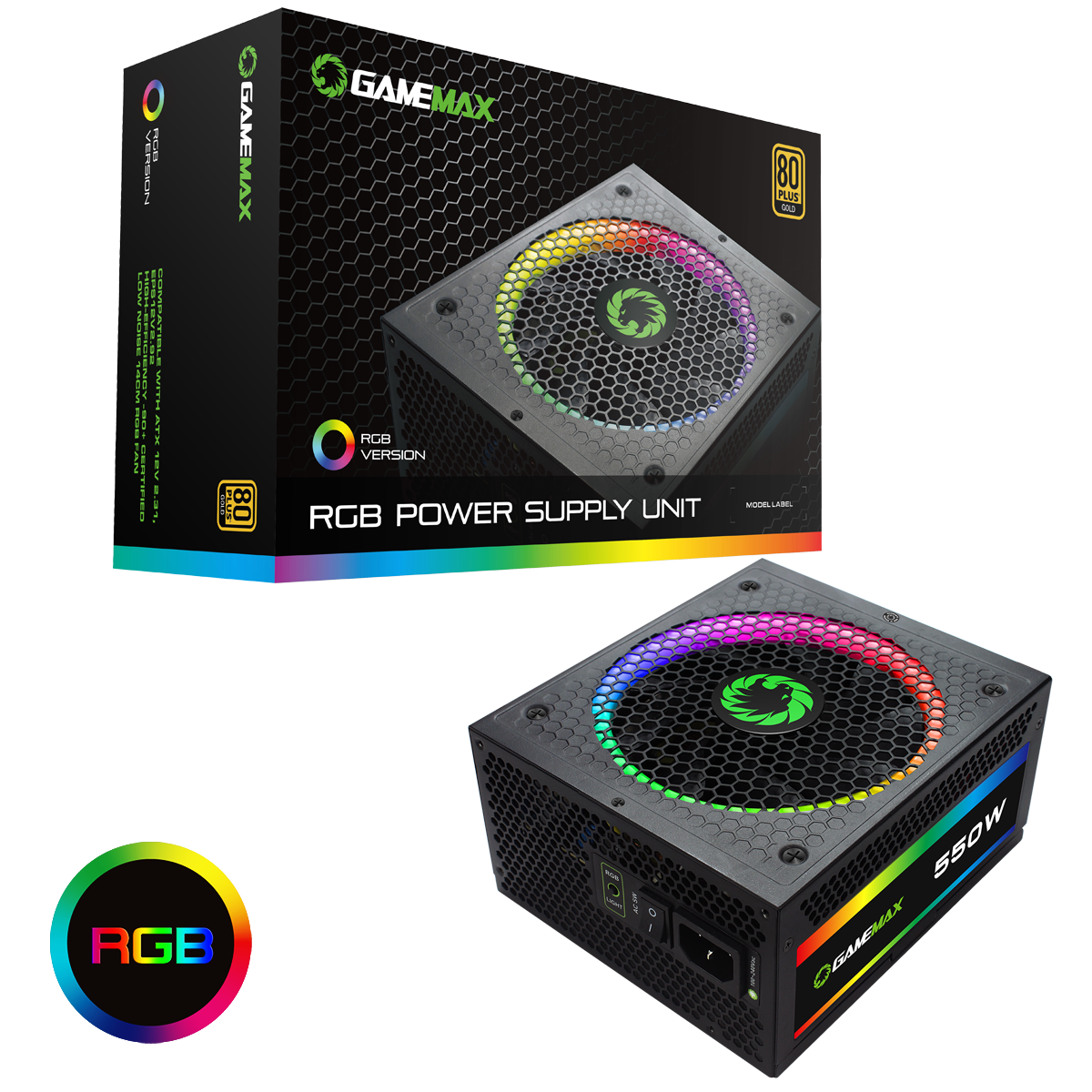 GameMax 550W Modular RGB Gold 80 Plus 14cm RGB Fan