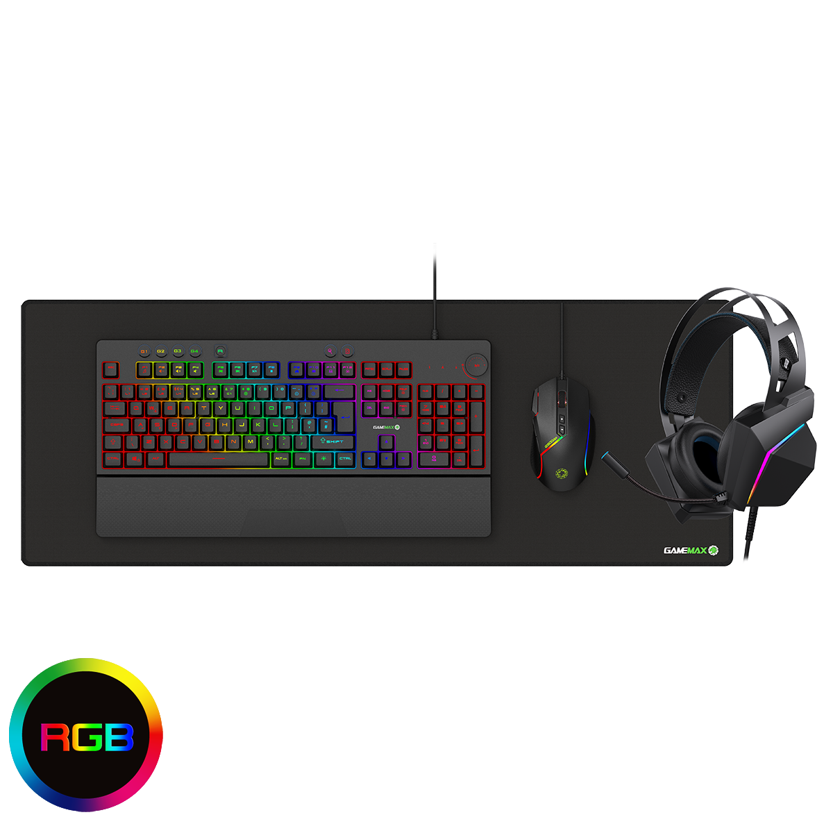 GameMax Pulse 4-in-1 Pro Keyboard Mouse Headset Mouse Pad Combo Kit