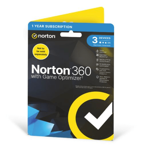 Norton 360 Soft Box with Game Optimiser, 1x 3 Device, 1 Year Licence - 50GB Cloud Storage - PC, Mac, iOS & Android *Non - enrolment* - Pink Parsnip Computers
