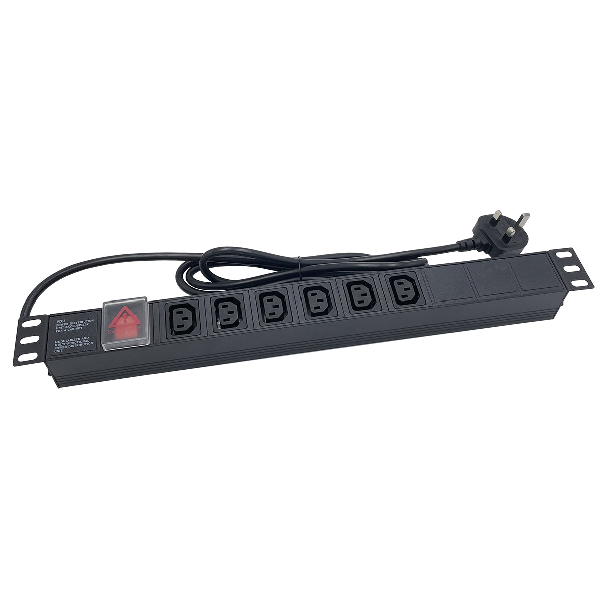Powercool 1U PDU Horizontal Type 6Way IEC C13 Sockets On Off Switch 1.8m UK Plug