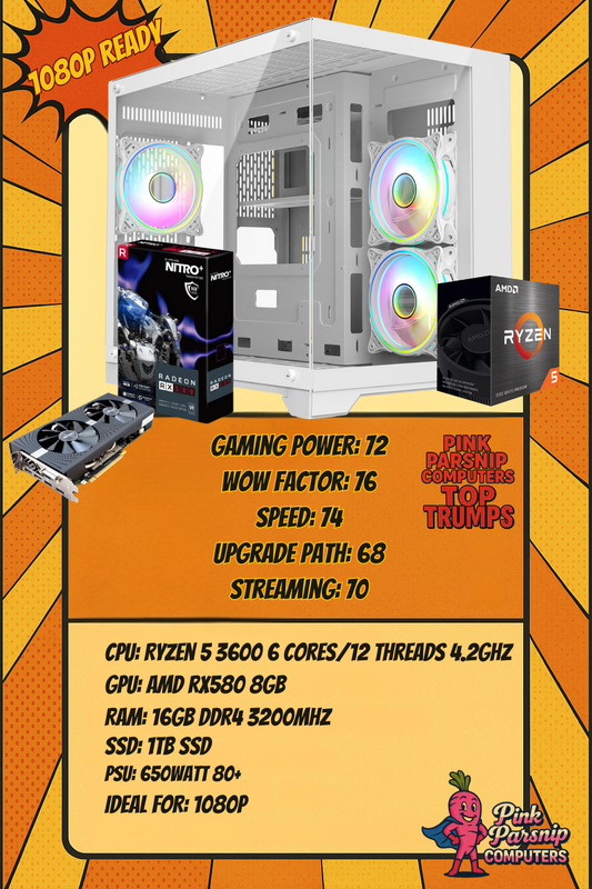 Tash – Ryzen 5 3600 | RX 580 8GB | 16GB RAM | 1TB SSD | White Budget Gaming PC