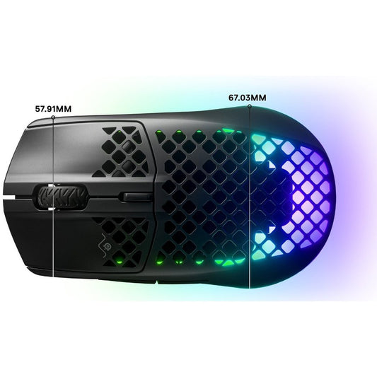 SteelSeries Aerox 3 Wireless Gaming Mouse - Bluetooth - USB Type C - Optical - 6 Button(s) - Black