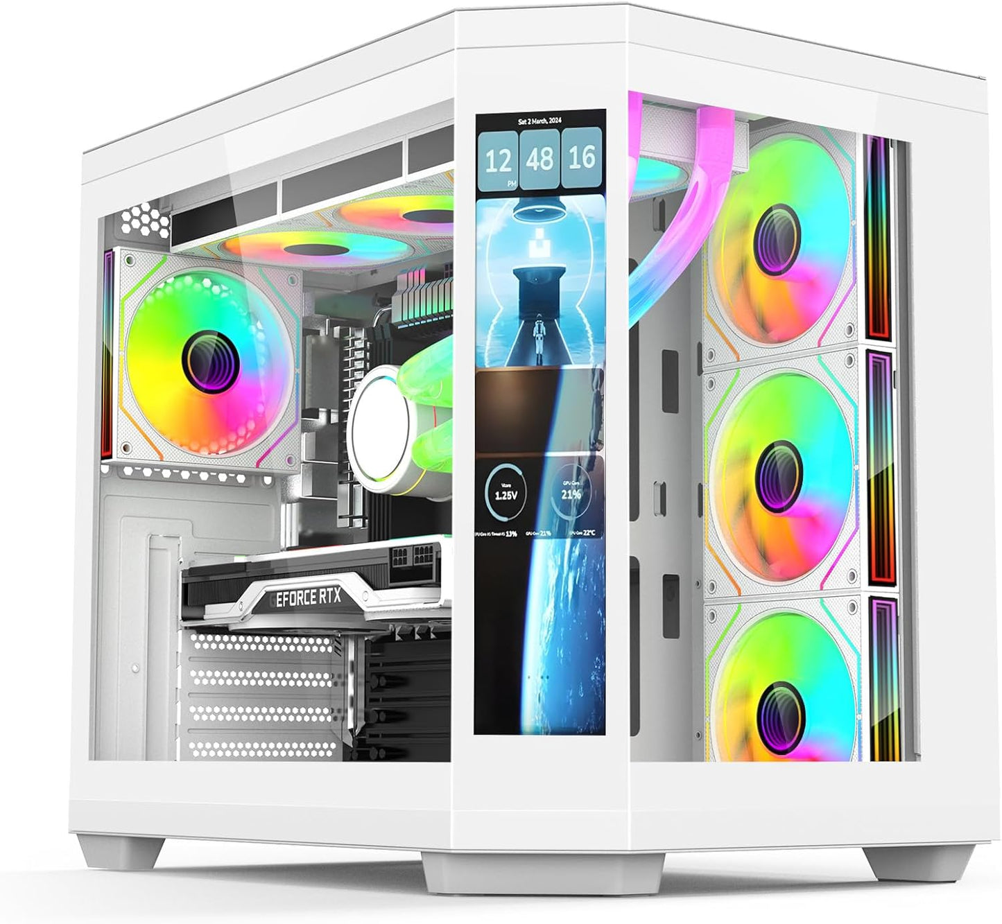 New Vision LCD X3D RTX 5070 Gaming PC – Dual Screen | 32GB DDR5 | 1TB NVMe | WiFi (Black or White) | 1440p Gaming | White Build | Streaming Ready