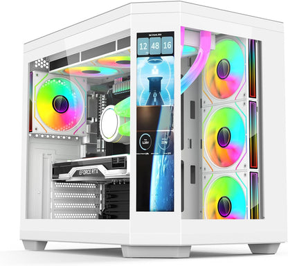 New Vision LCD X3D RTX 5070 Gaming PC – Dual Screen | 32GB DDR5 | 1TB NVMe | WiFi (Black or White) | 1440p Gaming | White Build | Streaming Ready