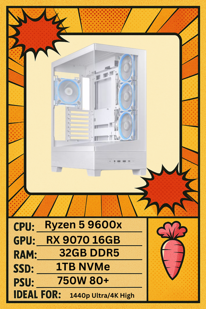 A31 - Steel Legend White Edition – Ryzen 5 9600X | RX 9070 | 32GB DDR5 | 1TB NVMe | 360mm AIO