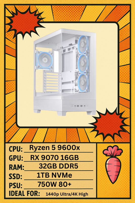 A31 - Steel Legend White Edition – Ryzen 5 9600X | RX 9070 | 32GB DDR5 | 1TB NVMe | 360mm AIO