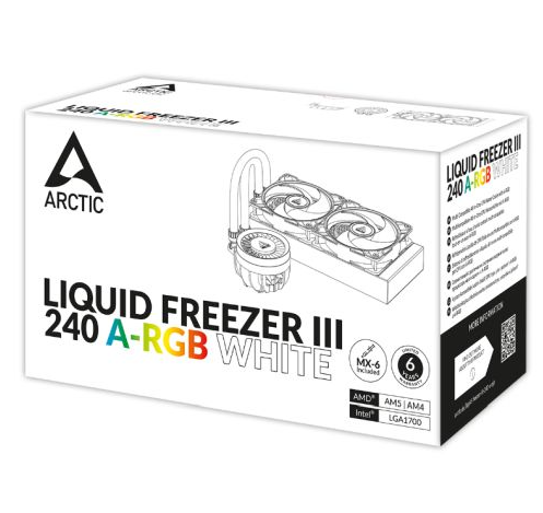 Arctic Liquid Freezer III A-RGB 240mm Liquid CPU Cooler, P12 PWM PST ARGB Fans & ARGB PWM Controlled Pump, White