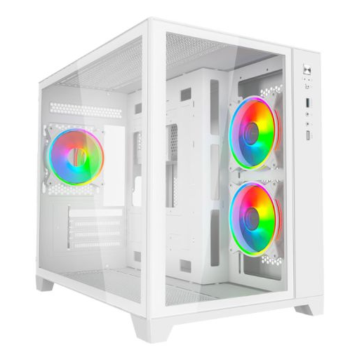 Vida Akira V2 White ARGB Gaming Case w/ Glass Front & Side, Micro ATX, 3x ARGB Fans, 6-Port PWM ARGB Fan Hub & Remote Control