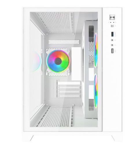 Vida Akira V2 White ARGB Gaming Case w/ Glass Front & Side, Micro ATX, 3x ARGB Fans, 6-Port PWM ARGB Fan Hub & Remote Control