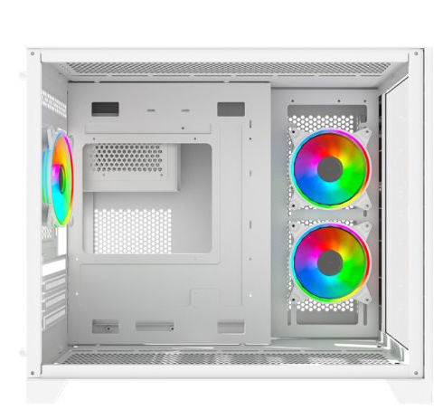 Vida Akira V2 White ARGB Gaming Case w/ Glass Front & Side, Micro ATX, 3x ARGB Fans, 6-Port PWM ARGB Fan Hub & Remote Control