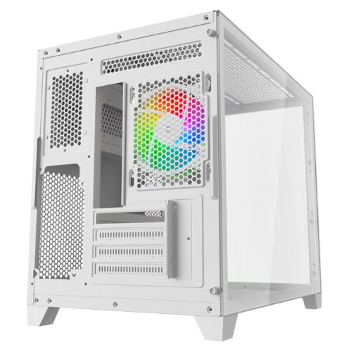 Vida Akira V2 White ARGB Gaming Case w/ Glass Front & Side, Micro ATX, 3x ARGB Fans, 6-Port PWM ARGB Fan Hub & Remote Control