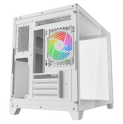 Vida Akira V2 White ARGB Gaming Case w/ Glass Front & Side, Micro ATX, 3x ARGB Fans, 6-Port PWM ARGB Fan Hub & Remote Control