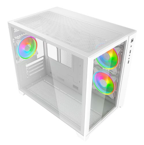 Vida Akira V2 White ARGB Gaming Case w/ Glass Front & Side, Micro ATX, 3x ARGB Fans, 6-Port PWM ARGB Fan Hub & Remote Control