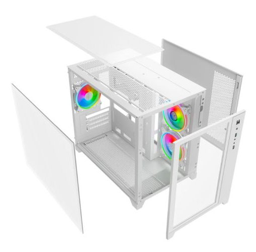 Vida Akira V2 White ARGB Gaming Case w/ Glass Front & Side, Micro ATX, 3x ARGB Fans, 6-Port PWM ARGB Fan Hub & Remote Control