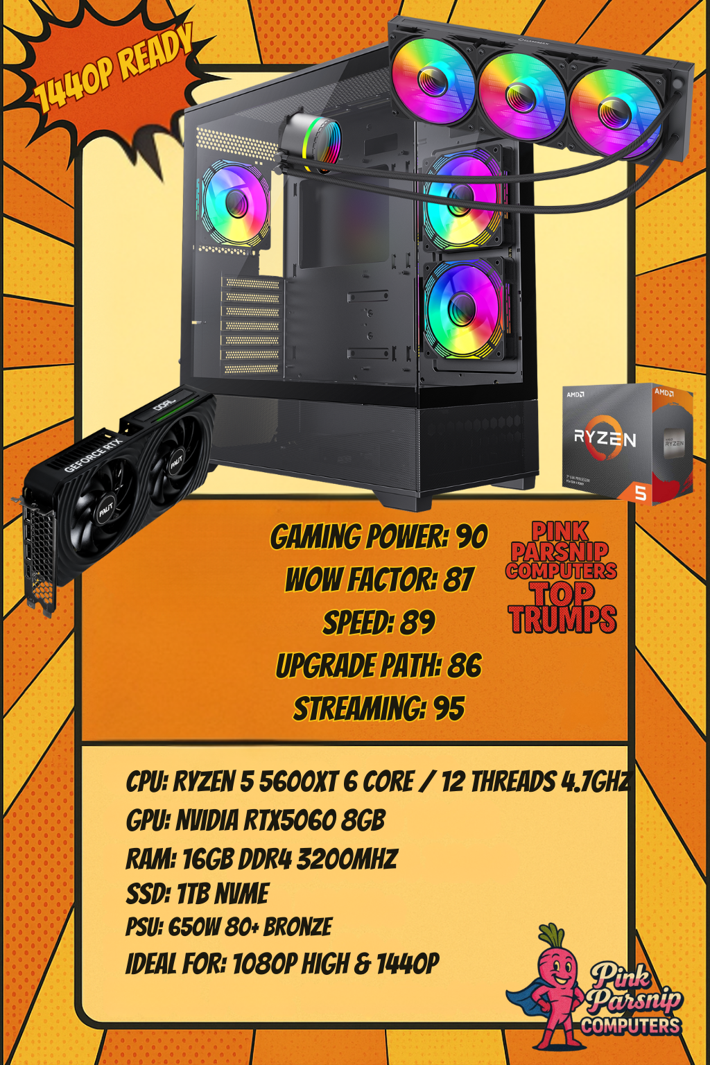 THE APEX PRO (Available in White) — Ryzen 5 5600XT | RTX 5060 8GB | 16GB DDR4 | 1TB NVMe | WiFi | Windows 11