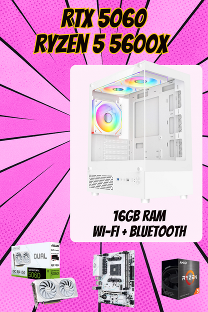 AURORA CORE SPEC WHITE – Ryzen 5 5600XT • RTX 5060 8GB • 16GB RAM • Wi-Fi