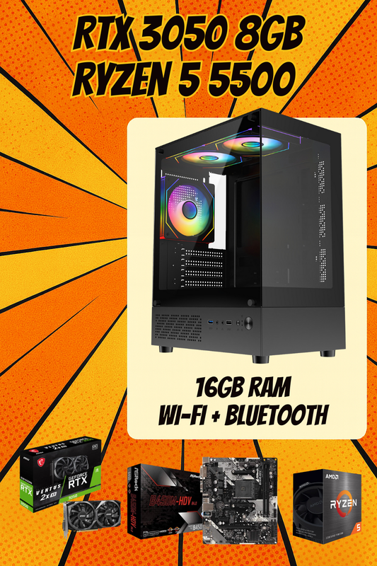 AURORA LITE – Ryzen 5 5500 • RTX 3050 8GB • 16GB RAM • Wi-Fi