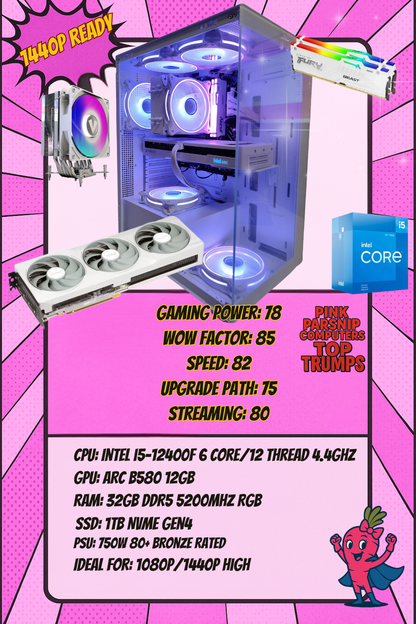 The Amanda – Intel i5 12400F + Arc B580 12GB | 32GB DDR5 | 1TB NVMe | White ARGB Gaming PC