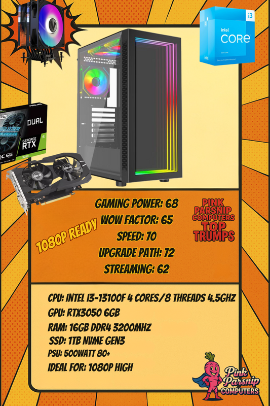 Apeiron Intel Starter Gaming PC – i3-13100F  RTX 3050 6GB  16GB DDR4  1TB NVMe SSD