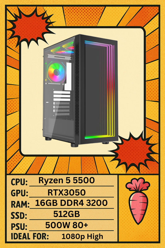 Apeiron Gaming PC – Ryzen 5 5500 | RTX 3050 | 16GB RGB RAM | 512GB SSD