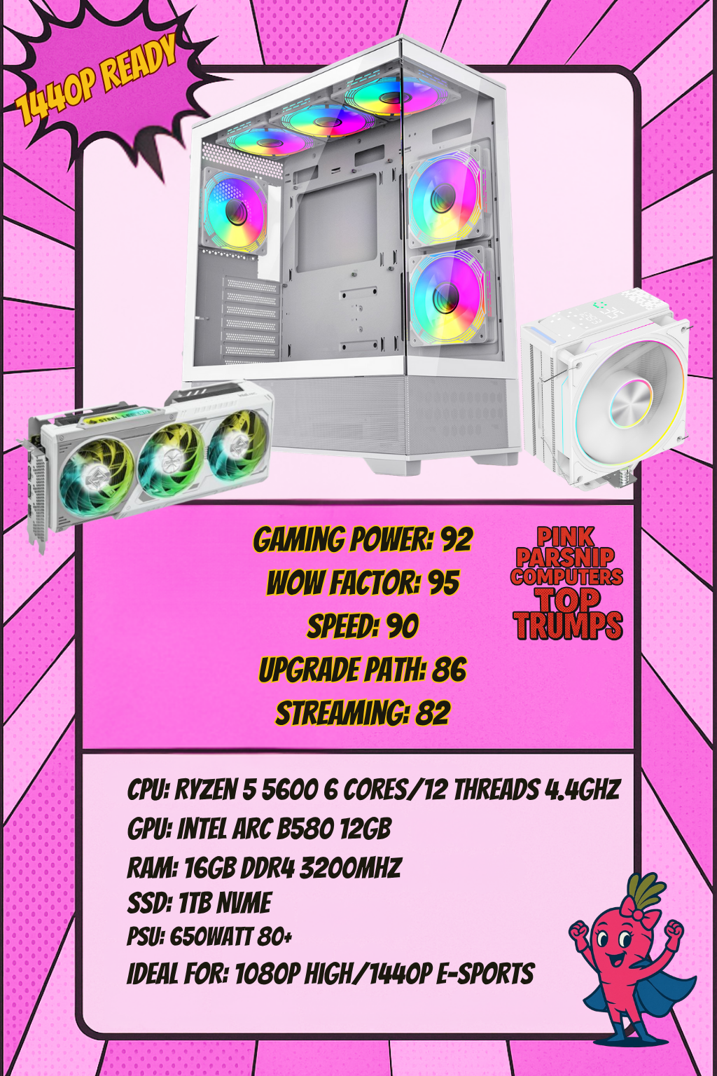 THE APEX PRO WHITE — Ryzen 5 5600XT | Arc B580 12GB | 16GB | 1TB NVMe | WiFi | Windows 11