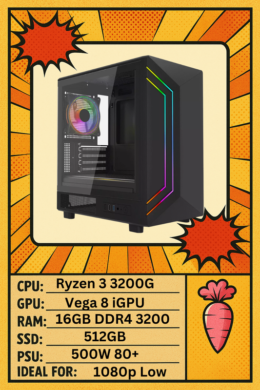 Apollo Gaming PC Ryzen 3 3200G 4 Core - Vega 8 onboard Graphics - 16GB DDR4 - 512GB SSD (Black)