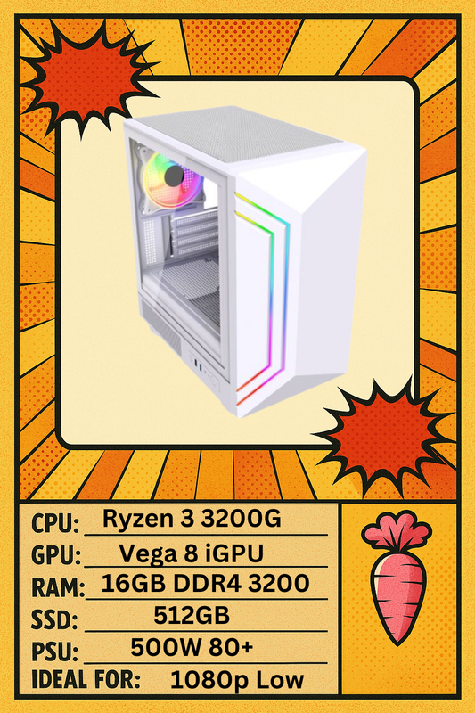Apollo PC Ryzen 3 3200G 4 Core - Vega 8 onboard Graphics - 16GB DDR4 - 512GB SSD (White)
