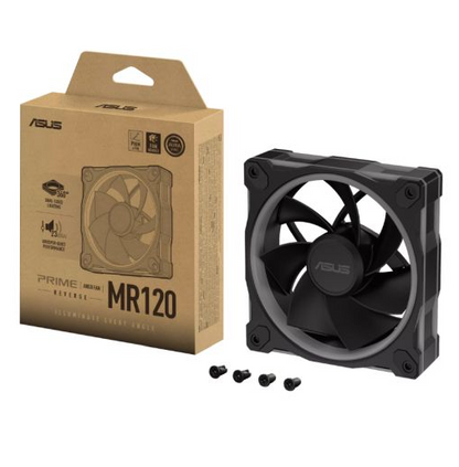 Asus Prime MR120 ARGB Reverse Blade 12cm PWM Case Fan, Sleeve Bearing, 28mm Frame, Dual-Sided Lighting, 1600 RPM, Black
