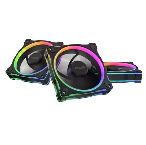 Asus Prime MR120 ARGB 12cm PWM Case Fans (3 Pack), Sleeve Bearing, 28mm Frame, Dual-Sided Lighting, 1600 RPM, Black